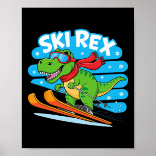 Affiche Rex Skiant Drôle De Dinosaure De Sport D'Hiver Des