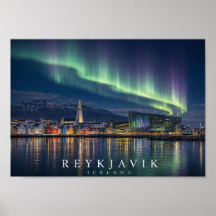 Affiche Reykjavík Front de Mer Port Skyline Islande A4