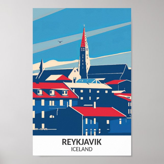 Affiche Reykjavik Islande Illustration de Voyage Rétro (Devant)