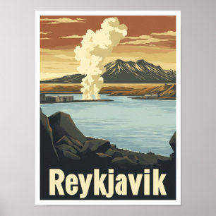 Affiche Reykjavik Islande Illustration du Vintage voyage d