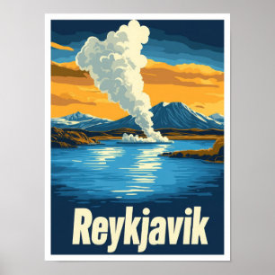Affiche Reykjavik Islande Illustration du Vintage voyage d