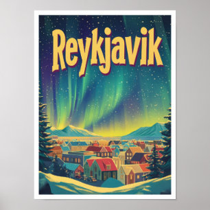 Affiche Reykjavik Islande Illustration du Vintage voyage d