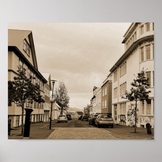 Affiche Reykjavik Islande Street Scene Sepia