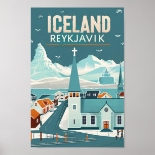 Affiche Reykjavik Islande Vintage célèbre Travel Place
