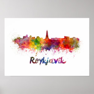 Affiche Reykjavik skyline in watercolor
