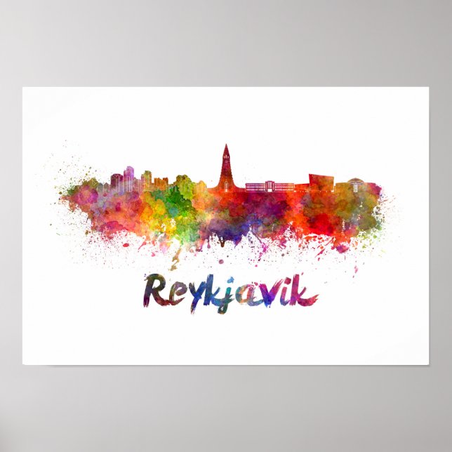 Affiche Reykjavik skyline in watercolor (Devant)