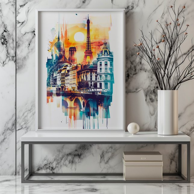 Affiche Rhapsodie rayonnante : Paris Monuments & Tour Eiff (Créateur téléchargé)