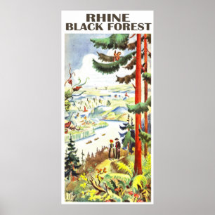 Affiche Rhine river, Black forest, Germany. Vintage travel