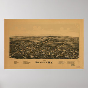 Affiche Rhinebeck New York 1890 Antique carte panoramique