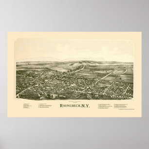 Affiche Rhinebeck, NY Carte panoramique - 1890