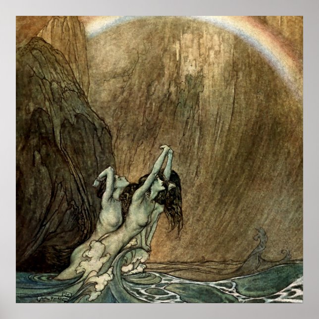 Affiche Rhinemaiden du "Ring" de Wagner par Arthur Rackham (Devant)