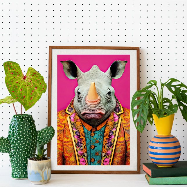 Affiche Rhino dans Funky Suit Portrait Animal Mode Art (Créateur téléchargé)