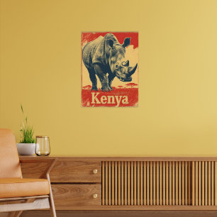 Affiche Rhino du Kenya vintage