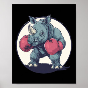 Affiche Rhino En Boxe Avec Gants En Boxe Rouge