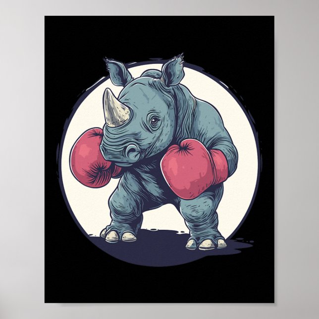 Affiche Rhino En Boxe Avec Gants En Boxe Rouge (Devant)