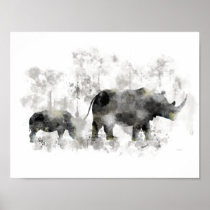 AFFICHE RHINO ET BÉBÉ