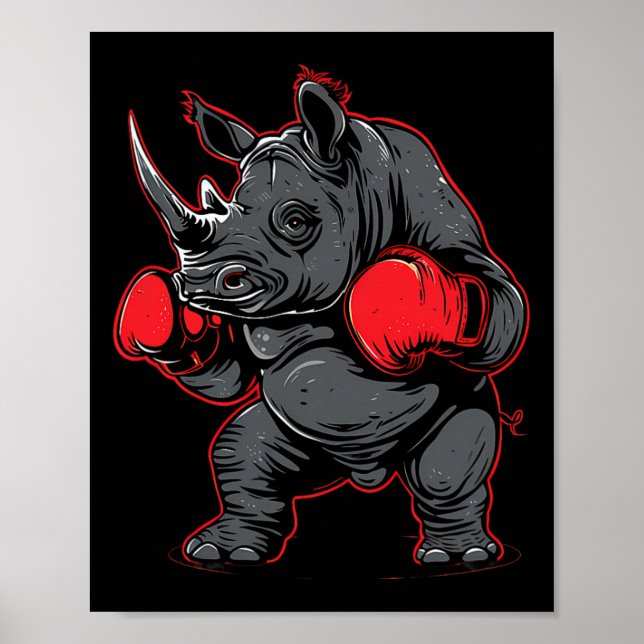 Affiche Rhinocéros boxant avec des gants de boxe Kickboxin (Devant)