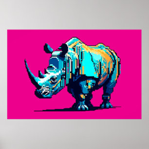 Affiche Rhinocéros rétro 8 bits en pixel art Salle de jeu 