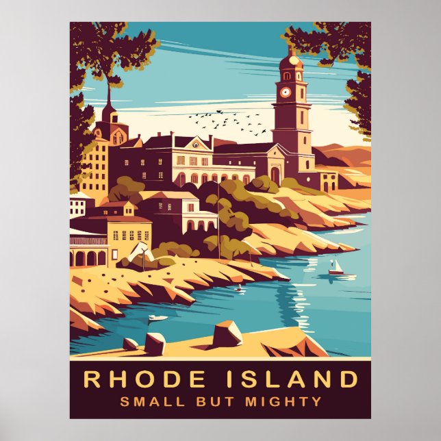 Affiche Rhode Island, Nouvelle-Angleterre, Ville au bord d (Devant)