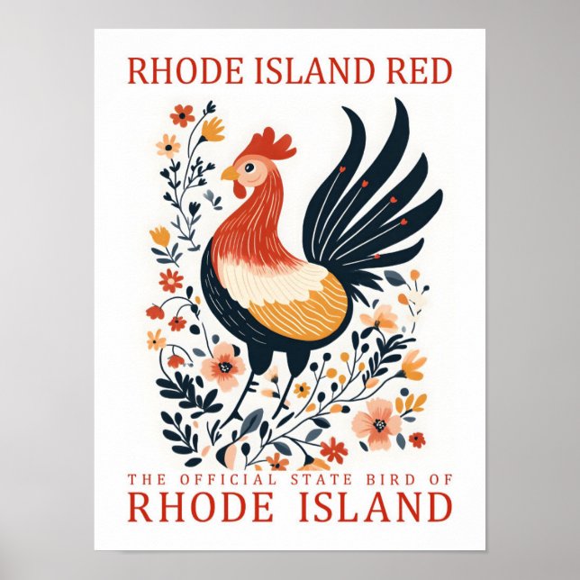 Affiche Rhode Island Red Bird of Rhode Island Travel (Devant)