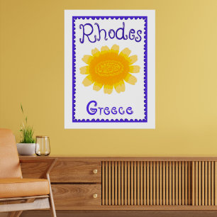 Affiche Rhodes Grèce Bold Bloom Bois Taché Tapisserie