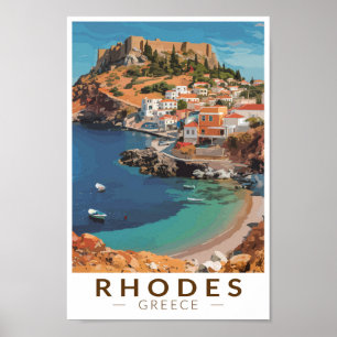 Affiche Rhodes Grèce Illustration Voyage Art Vintage