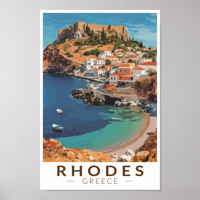 Affiche Rhodes Grèce Illustration Voyage Art Vintage (Devant)