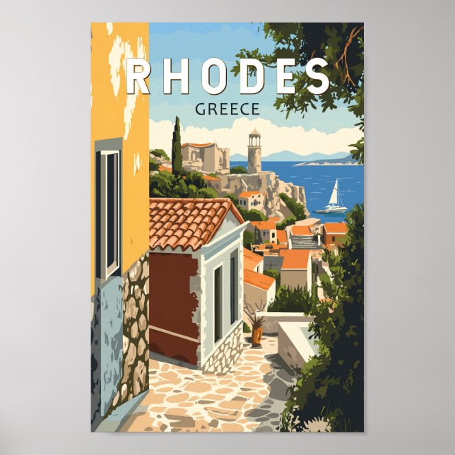 Affiche Rhodes Grèce Vieille Ville Voyage Art Vintage (Devant)