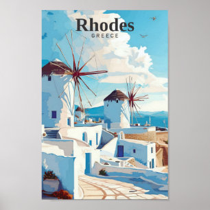Affiche Rhodes Grèce Vintage voyage d'art