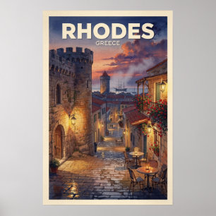Affiche Rhodes Grèce Voyage Rétro