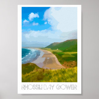 Affiche Rhossili Bay Gower - Empreinte du style de l'affic