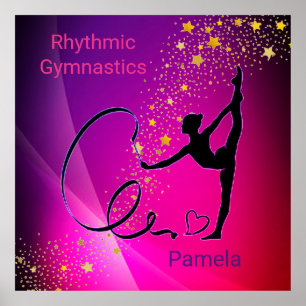 Affiche Rhythmic Gymnastics Pink & Purple Gold Stars