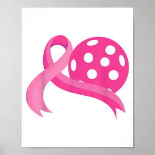 Affiche Ribbon Coeur Rose Cute Pickleball Cancer du sein A