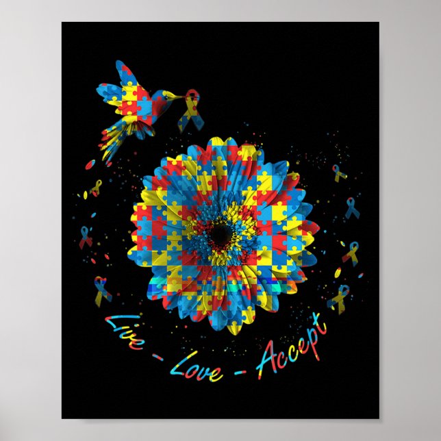 Affiche Ribbon Fleur Oiseau Puzzle Amour En Vie Accepter A (Devant)