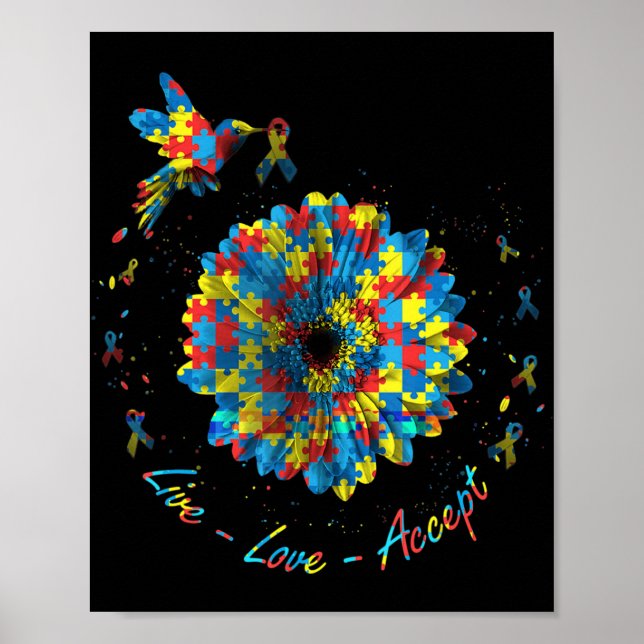 Affiche Ribbon Fleur Oiseau Puzzle Amour En Vie Accepter A (Devant)
