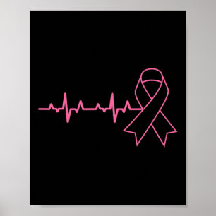Affiche Ribbon Heartbeat Cute Breast Cancer Awareness Cade