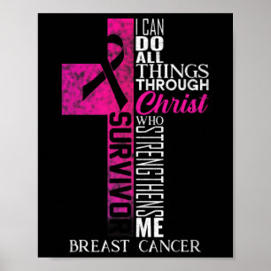 Affiche Ribbon rose Cancer du sein Survivant Croix chrétie