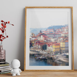 Affiche Ribeira et rivière Douro. Porto, Portugal.