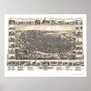 Affiche Richmond, IN Panoramic Map - 1884