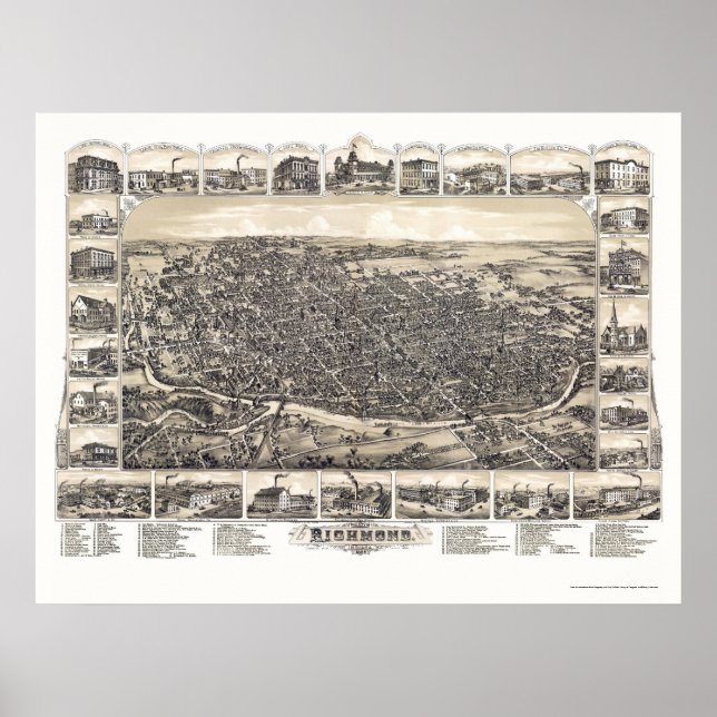 Affiche Richmond, IN Panoramic Map - 1884 (Devant)