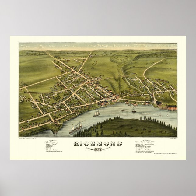 Affiche Richmond, ME Carte panoramique - 1878 (Devant)