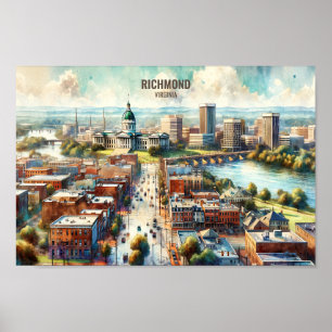 Affiche Richmond Virginia Famous Travel Places aquarelle