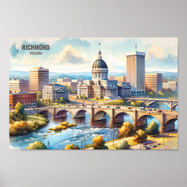 Affiche Richmond Virginia Famous Travel Places aquarelle (Devant)