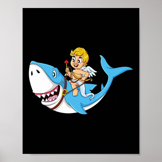 Affiche Riding Cupid Shark Valentines Jour Amusants Garçon (Devant)