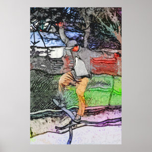 Affiche Riding the Rails - Cartoon Skateboarder Design