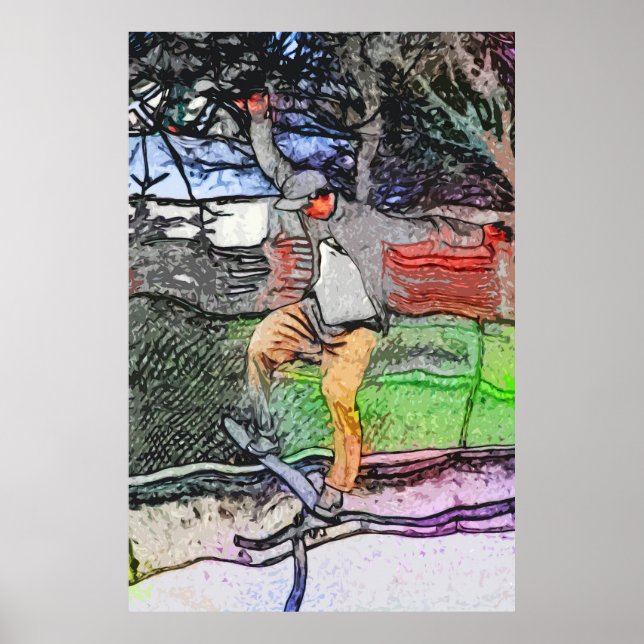 Affiche Riding the Rails - Cartoon Skateboarder Design (Devant)