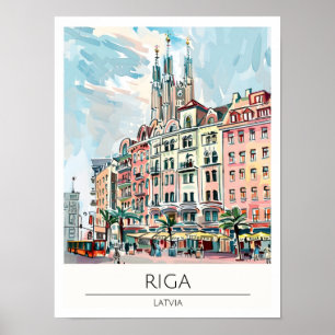 Affiche Riga Lettonie Illustration d'art vintage Voyage
