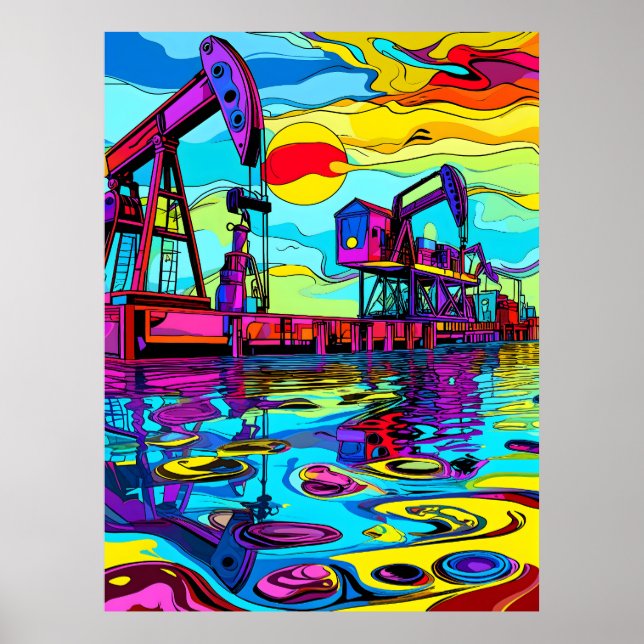 Affiche Rigs d'huile psychédélique : Réflexions de néon in (Devant)