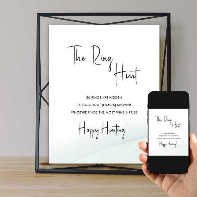 Affiche Ring Chasse Fête des mariées Jeu Soft Green Wash P (Ring Hunt bridal shower game poster available to order printed and as a digital download)