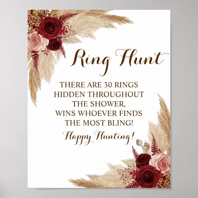 Affiche Ring Hunt Pampas Grass Bridal Shower Game Sign (Devant)